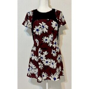 Nina Ricci France Size 40 (US 8) Silk Burgundy Floral Dress Feminine Y2K Luxury